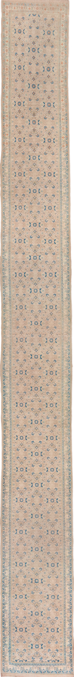 2' x 22' one-of-a-kind handmade vintage Tabriz runner rug. Color palette: brown, gray, light gray, light slate gray
