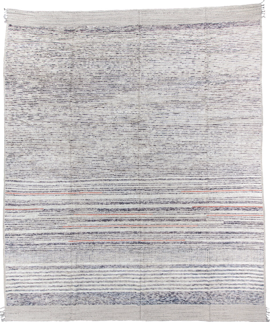 12' x 15' one-of-a-kind handmade vintage Tulu oversize rug. Color palette: black, blue, dark gray, dim gray, gainsboro, gray