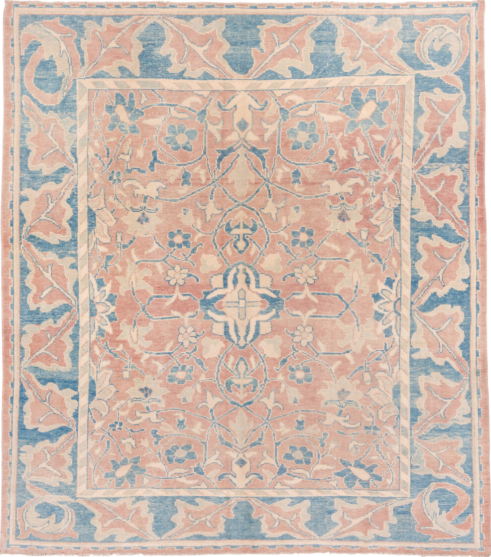 9' x 10' one-of-a-kind handmade vintage Oushak large size rug. Color palette: antiquewhite, blanched almond, brown