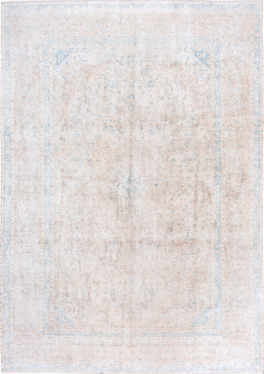 10' x 14' one-of-a-kind handmade vintage Distressed large size rug. Color palette: gainsboro, ghost white, gray, light blue