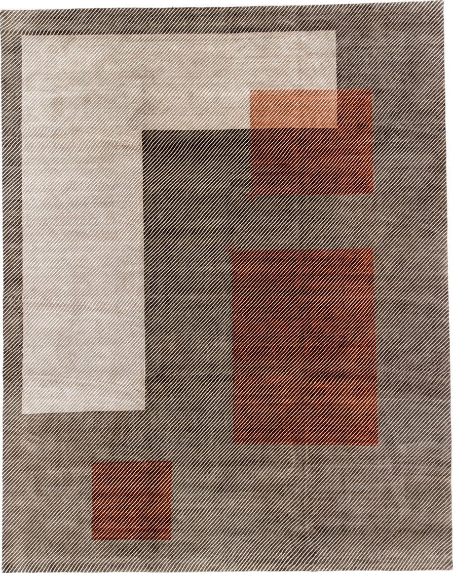 10' x 14' one-of-a-kind handmade vintage Tibetan large size rug. Color palette: antiquewhite, black, brown, gray, light gray