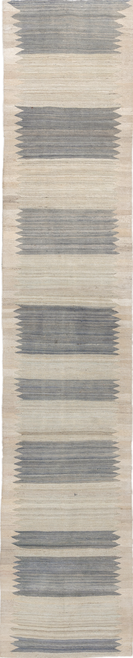 2' x 13' one-of-a-kind handmade vintage Kilim runner rug. Color palette: brown, dark gray, dim gray, gainsboro, gray