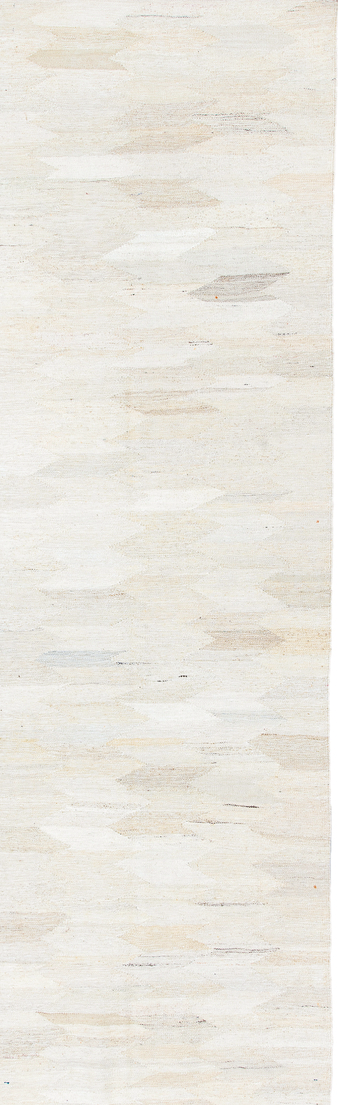 2' x 9' one-of-a-kind handmade vintage Kilim runner rug. Color palette: dark gray, gainsboro, gray, light blue, light gray