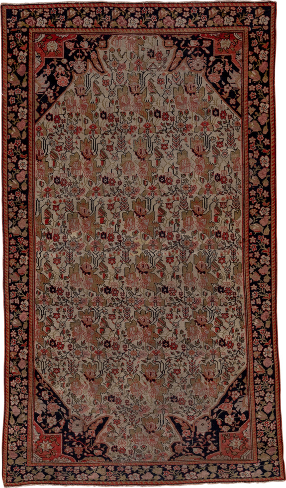 3' x 6' one-of-a-kind handmade vintage Far.Sarouk small size rug. Color palette: black, brown, gray, pink, red