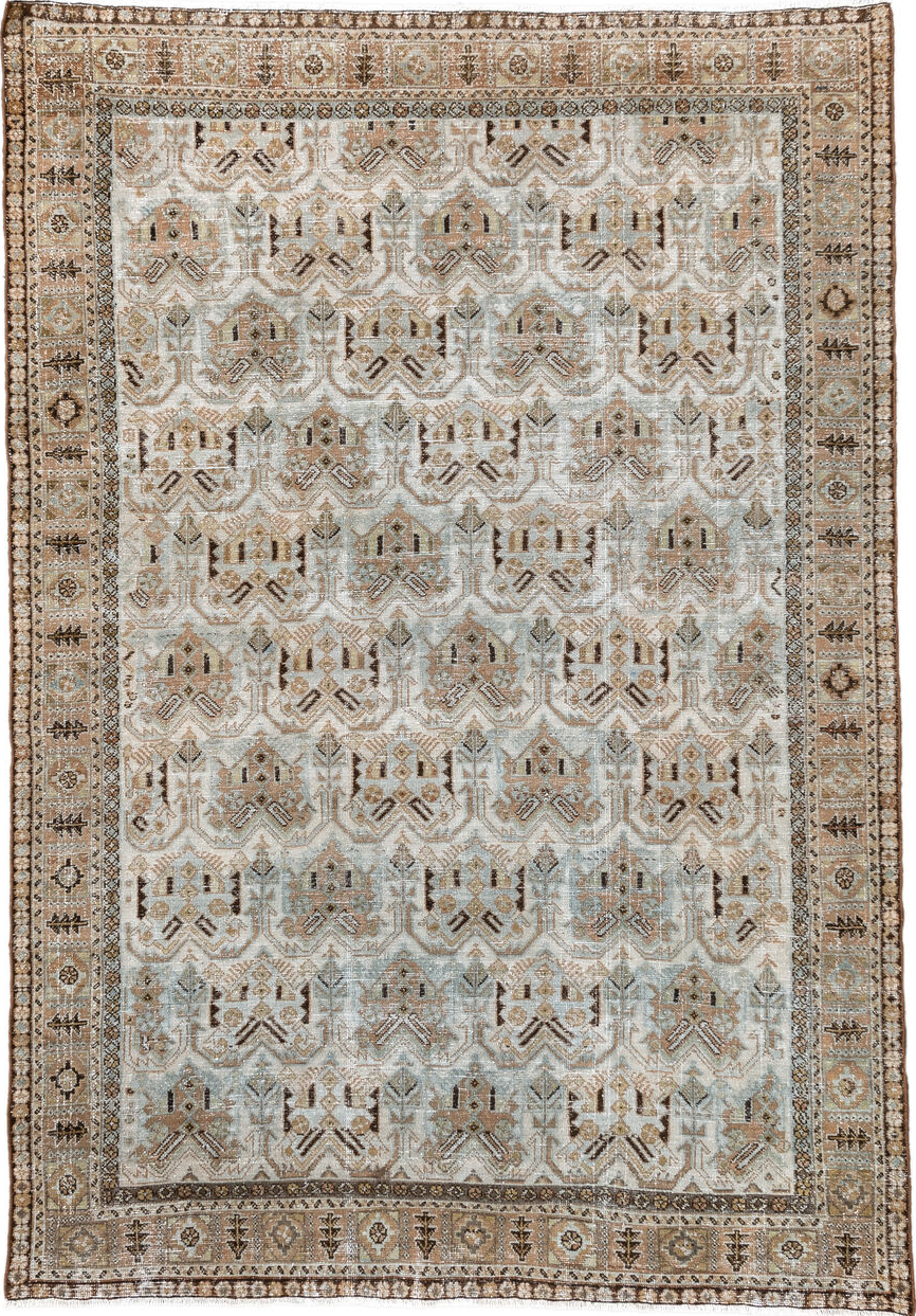 4' x 6' one-of-a-kind handmade vintage Afshar small size rug. Color palette: off-white, light gray, gray, brown, linen