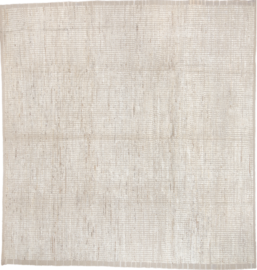 12' x 12' one-of-a-kind handmade vintage Tulu oversize rug. Color palette: off-white, gray, light gray, pink, linen