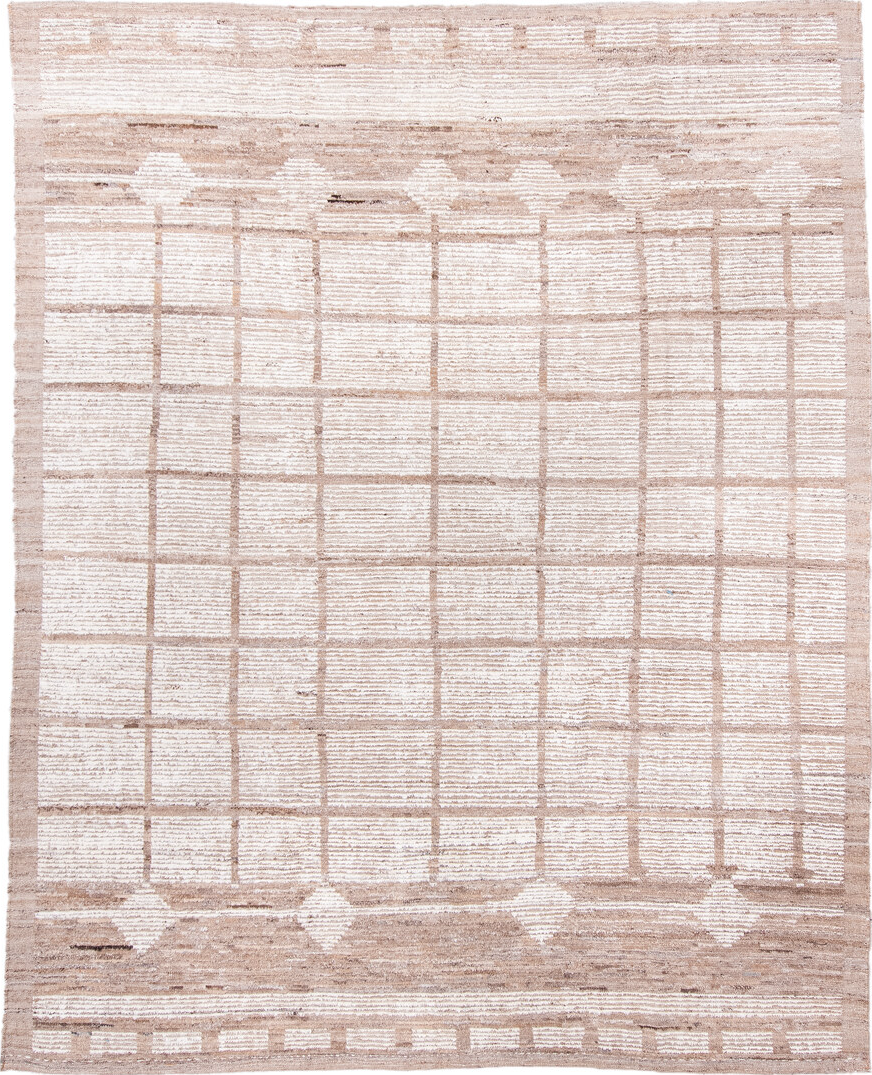 8' x 10' one-of-a-kind handmade vintage Tulu large size rug. Color palette: brown, floral white, gainsboro, gray, light gray