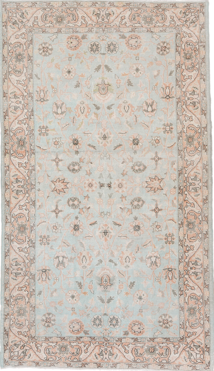 5' x 8' one-of-a-kind handmade vintage Oushak medium size rug. Color palette: brown, gainsboro, gray, light gray, off-white