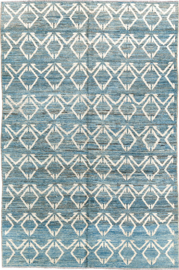 6' x 9' one-of-a-kind handmade vintage Tulu medium size rug. Color palette: black, blue, brown, charcoal, dim gray, gray