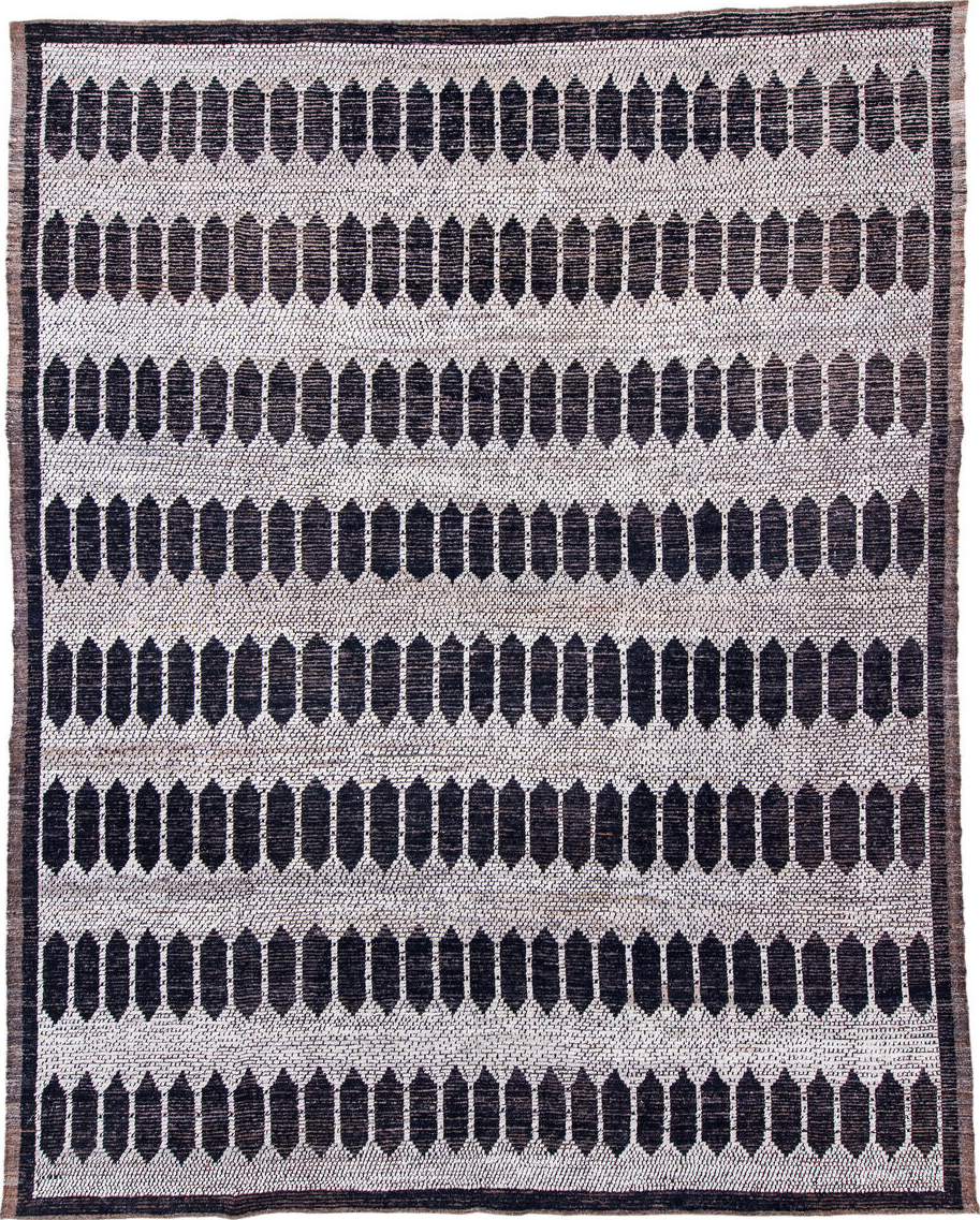 12' x 15' one-of-a-kind handmade vintage Tulu oversize rug. Color palette: black, blue, dark gray, dim gray, gainsboro