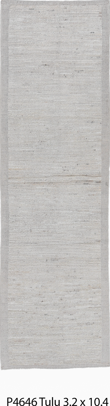 3' x 10' one-of-a-kind handmade vintage Tulu runner rug. Color palette: dark gray, dim gray, gainsboro, gray, light gray