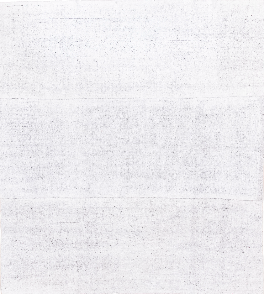 7' x 7' one-of-a-kind handmade vintage Flatweave rug. Color palette: alice blue, dark gray, gainsboro, ghost white, gray