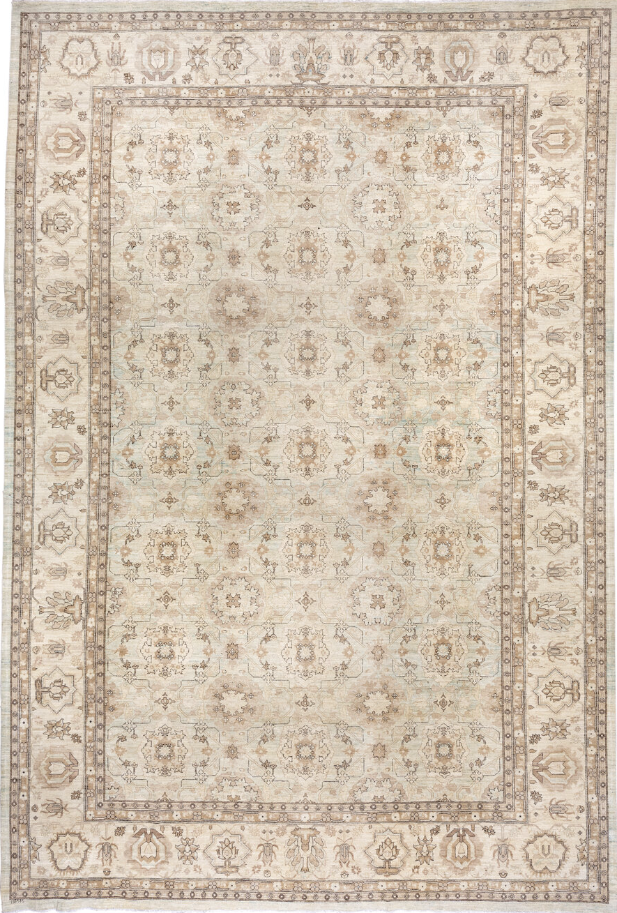 11' x 17' one-of-a-kind handmade vintage Sivas oversize rug. Color palette: antiquewhite, brown, cornsilk, gray, light gray