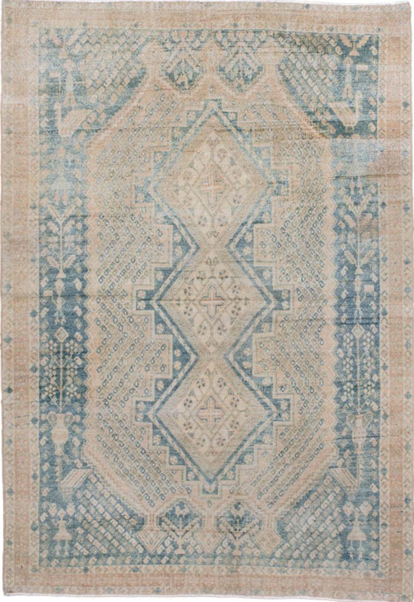 4' x 6' one-of-a-kind handmade vintage Afshar small size rug. Color palette: brown, dim gray, gray, light gray, off-white