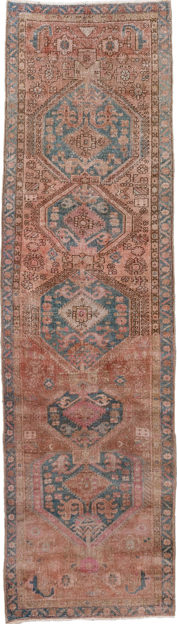 2' x 10' one-of-a-kind handmade vintage Sarab runner rug. Color palette: brown, dark gray, dim gray, gray, light gray