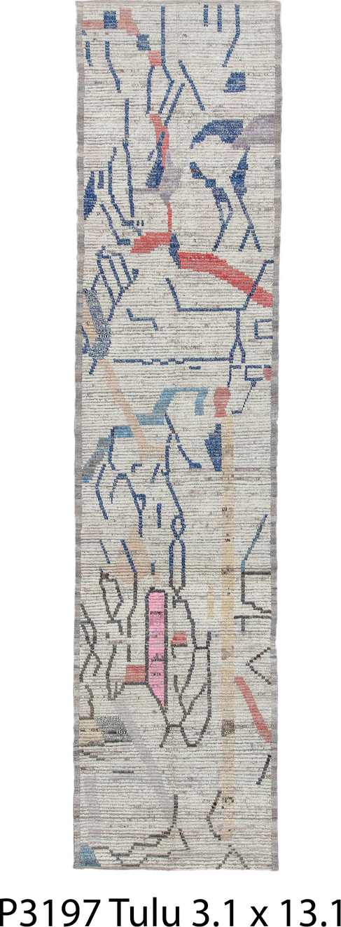 3' x 13' one-of-a-kind handmade vintage Tulu runner rug. Color palette: black, blue, dark gray, dim gray, fiord, gainsboro