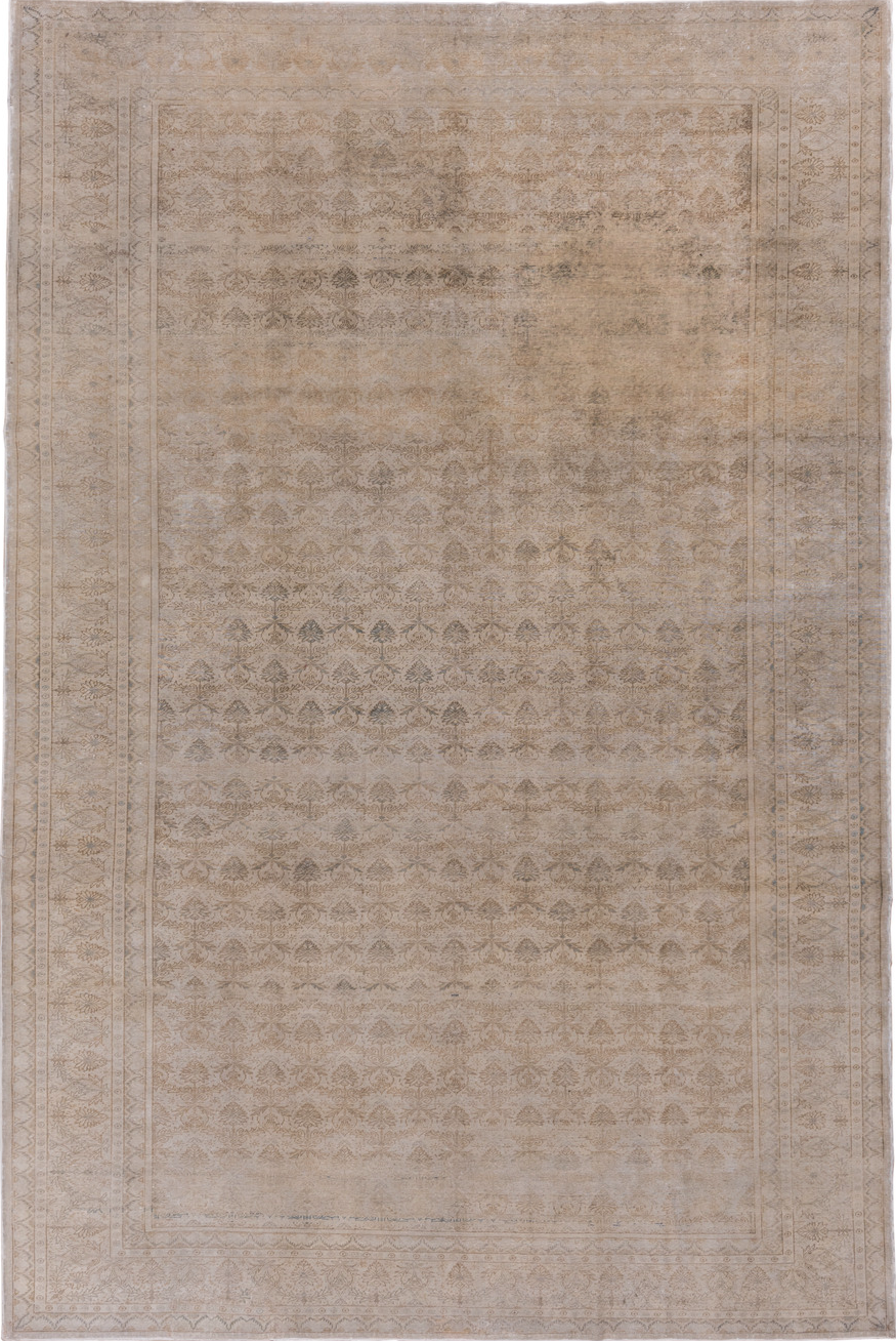 7' x 10' one-of-a-kind handmade vintage Kaisary large size rug. Color palette: gray, light gray, pink