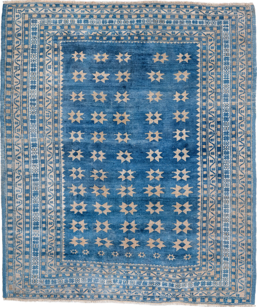 3' x 4' one-of-a-kind handmade vintage Anatol small size rug. Color palette: antiquewhite, blue, brown, dark gray, dim gray