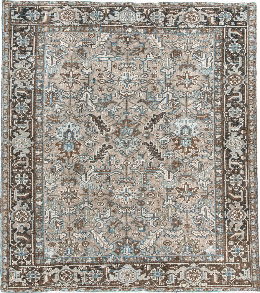 6' x 7' one-of-a-kind handmade vintage Heriz rug. Color palette: antiquewhite, blue, brown, dark gray, dim gray, gainsboro
