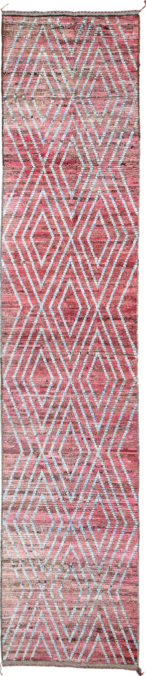 2' x 13' one-of-a-kind handmade vintage Tulu runner rug. Color palette: brown, gainsboro, gray, light blue, light gray