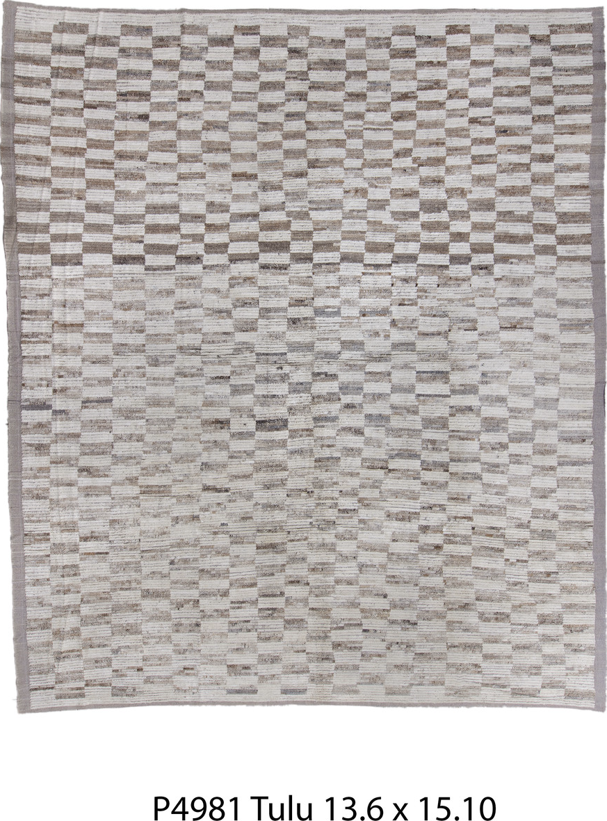 13' x 15' one-of-a-kind handmade vintage Tulu oversize rug. Color palette: dark gray, dim gray, gainsboro, gray, light gray