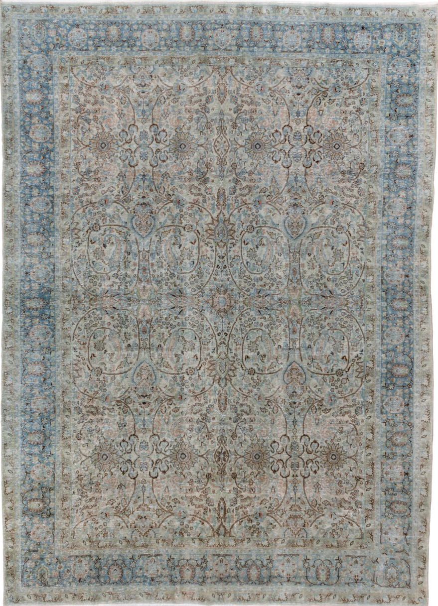 8' x 11' one-of-a-kind handmade vintage Tabriz large size rug. Color palette: blue, dark gray, dim gray, gray, light gray