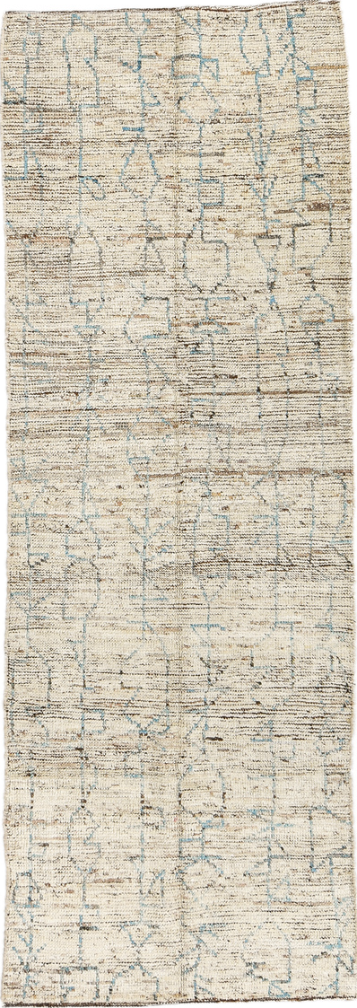 3' x 8' one-of-a-kind handmade vintage Tulu runner rug. Color palette: gainsboro, gray, light blue, light gray, off-white