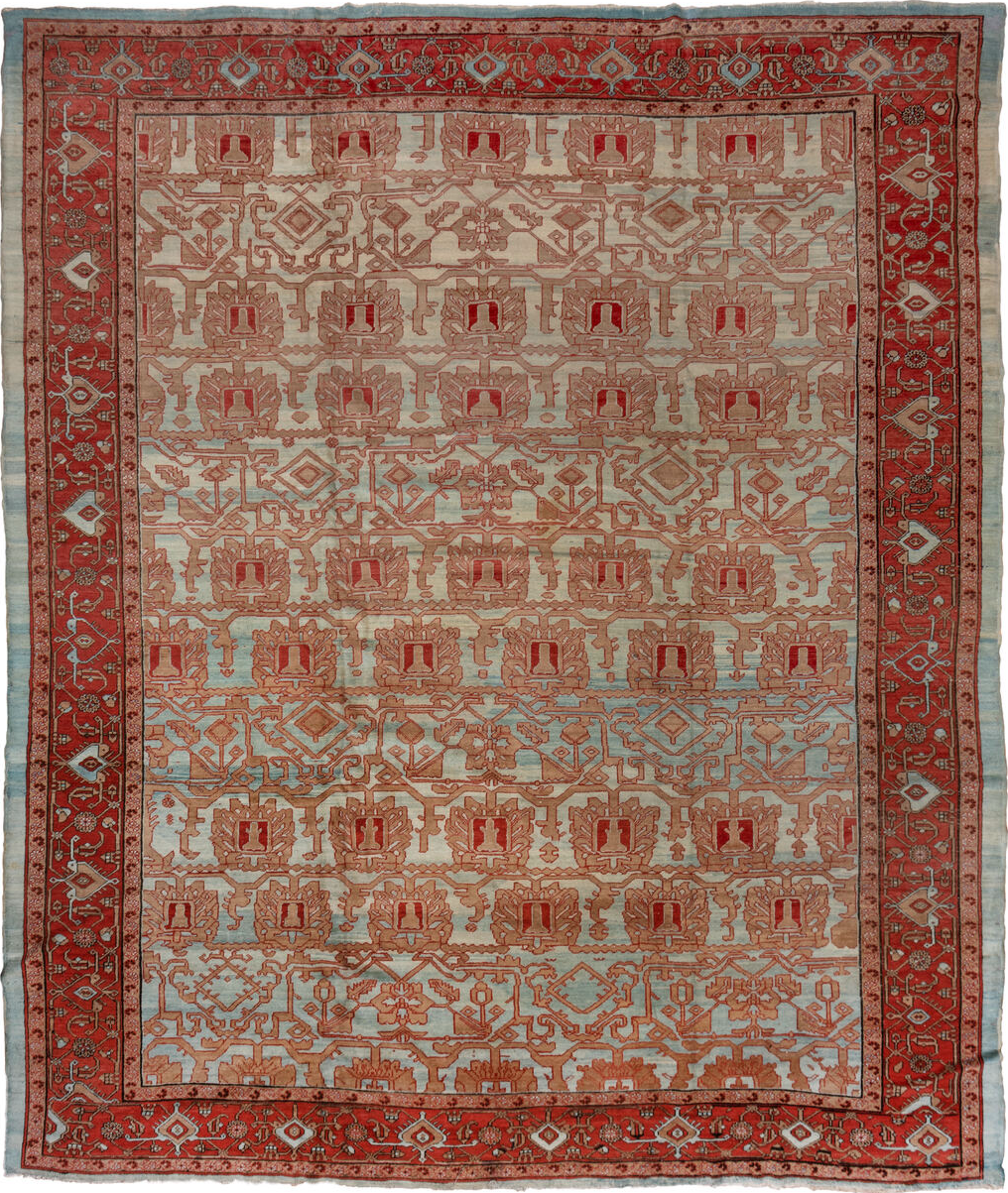 12' x 14' one-of-a-kind handmade vintage Bakhshayesh oversize rug. Color palette: brown, dark gray, fire brick, gray, pink
