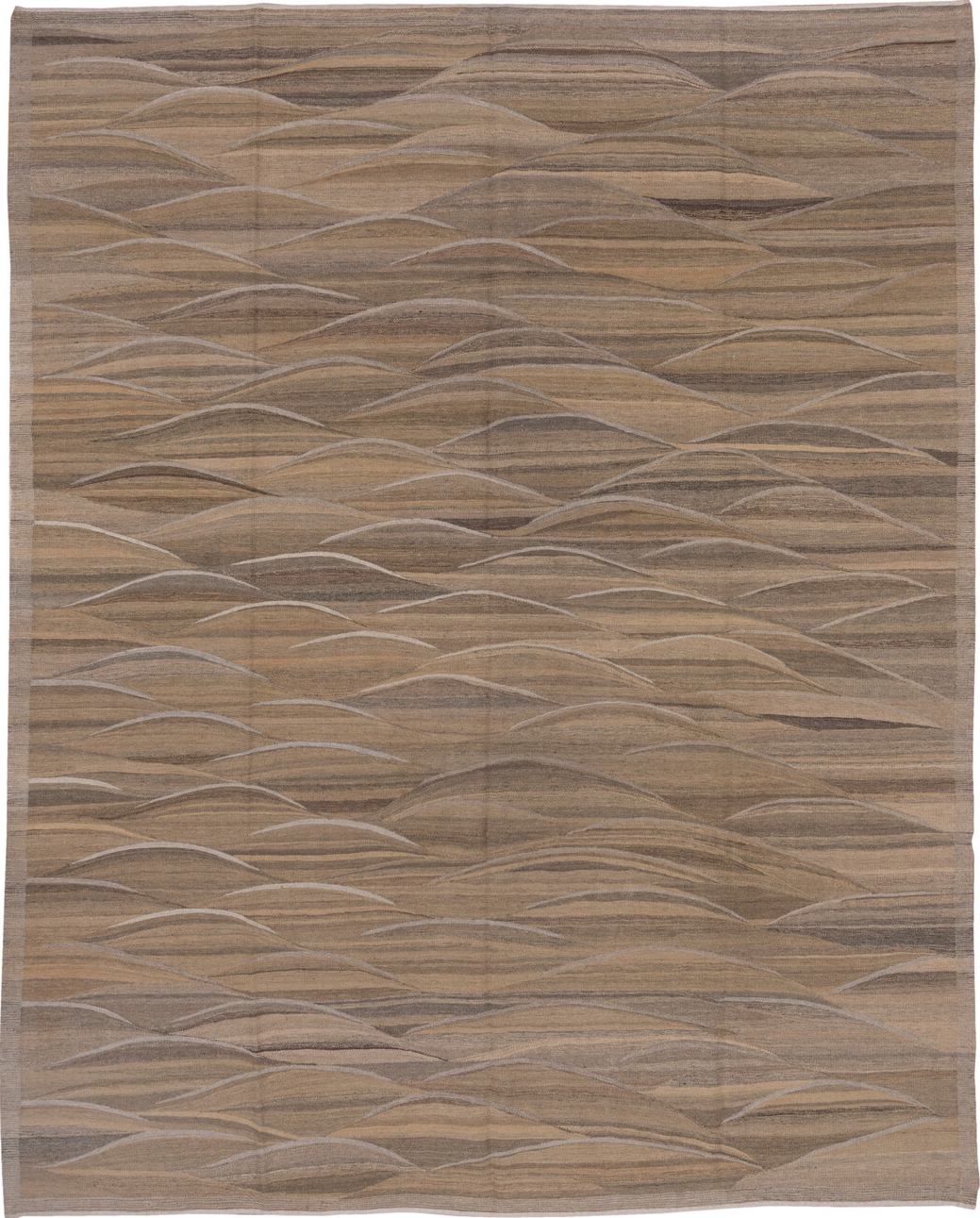 8' x 10' one-of-a-kind handmade vintage Kilim large size rug. Color palette: brown, gray, pink