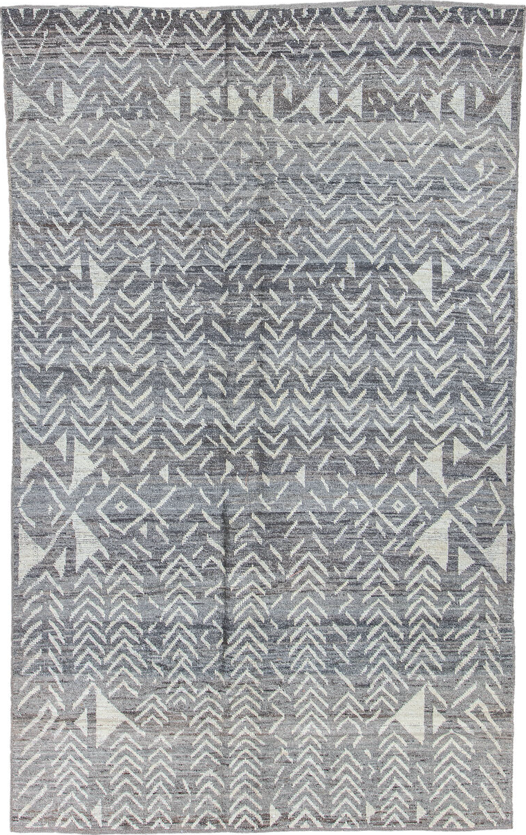 5' x 9' one-of-a-kind handmade vintage Tulu medium size rug. Color palette: black, dark gray, dim gray, gainsboro, gray