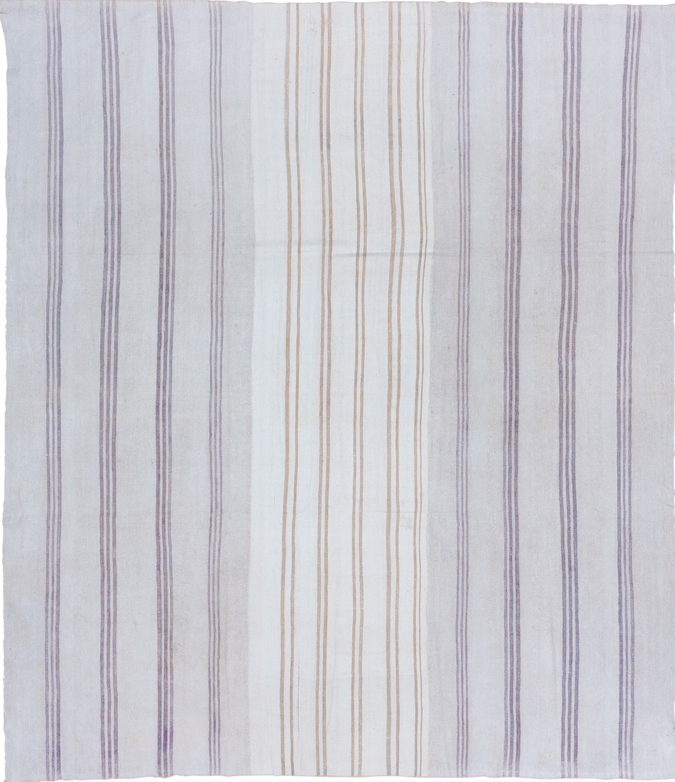 9' x 11' one-of-a-kind handmade vintage Flatweave large size rug. Color palette: gainsboro, gray, light blue, light gray