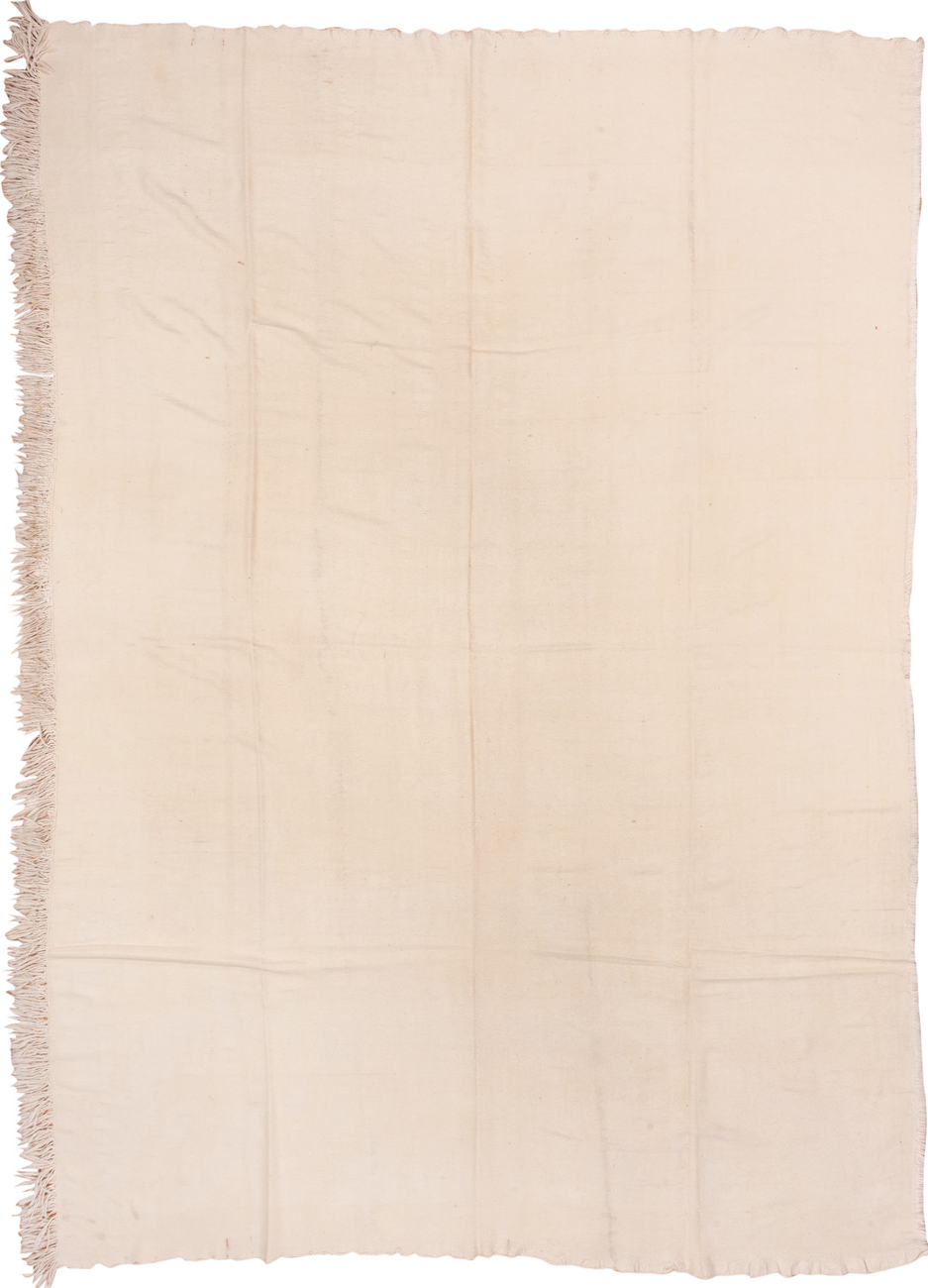 9' x 13' one-of-a-kind handmade vintage Flatweave large size rug. Color palette: antiquewhite, blanched almond, brown, gray