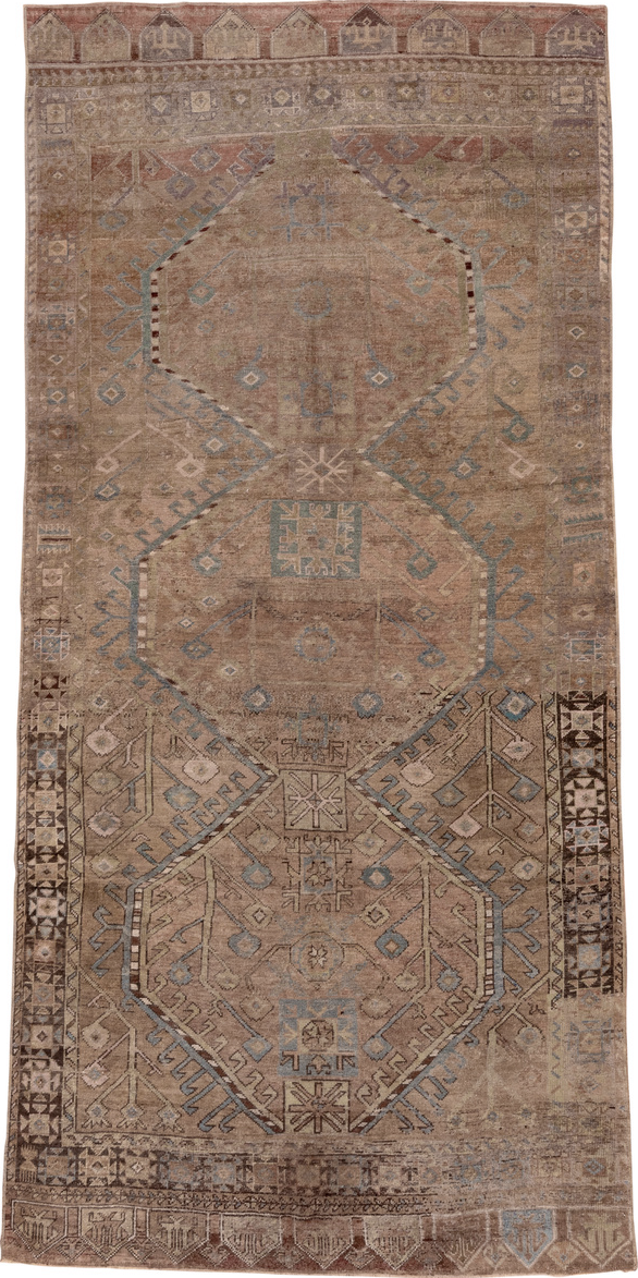 5' x 11' one-of-a-kind handmade vintage Oushak rug. Color palette: brown, gray, pink
