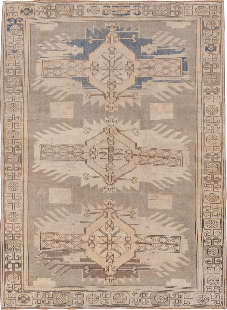 4' x 6' one-of-a-kind handmade vintage Oushak small size rug. Color palette: brown, gray, light gray, off-white, orange