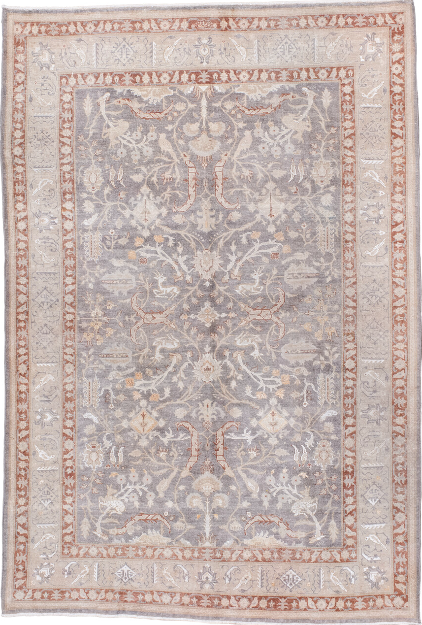4' x 6' one-of-a-kind handmade vintage Tabriz small size rug. Color palette: brown, gainsboro, gray, light gray, linen