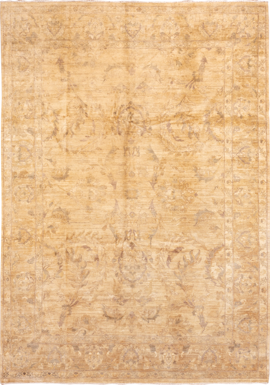 9' x 13' one-of-a-kind handmade vintage Oushak large size rug. Color palette: bisque, blanched almond, brown, burlywood