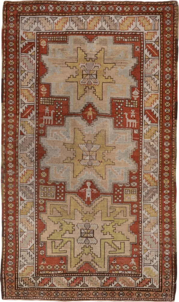 3' x 6' one-of-a-kind handmade vintage Caucasian small size rug. Color palette: brown, gray, light gray