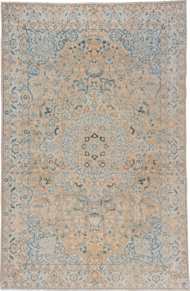 6' x 10' one-of-a-kind handmade vintage Baktiary large size rug. Color palette: brown, gray, light gray, light slate gray