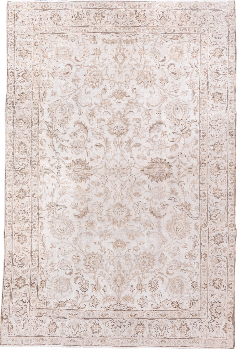6' x 9' one-of-a-kind handmade vintage Tabriz medium size rug. Color palette: brown, gainsboro, gray, lavender blush