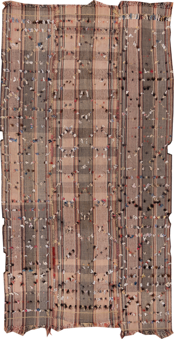 5' x 9' one-of-a-kind handmade vintage Kilim medium size rug. Color palette: black, brown, gray, light gray, off-white