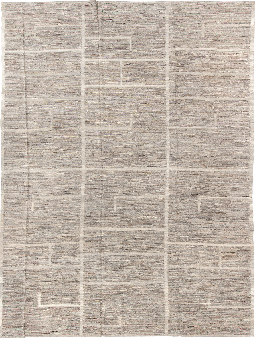 10' x 13' one-of-a-kind handmade vintage Tulu large size rug. Color palette: dark gray, gainsboro, gray, light gray