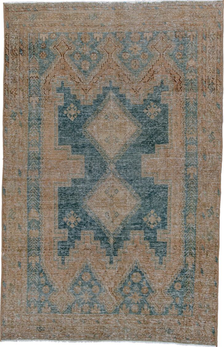4' x 6' one-of-a-kind handmade vintage Afshar small size rug. Color palette: off-white, gray, light gray, brown, black, blue