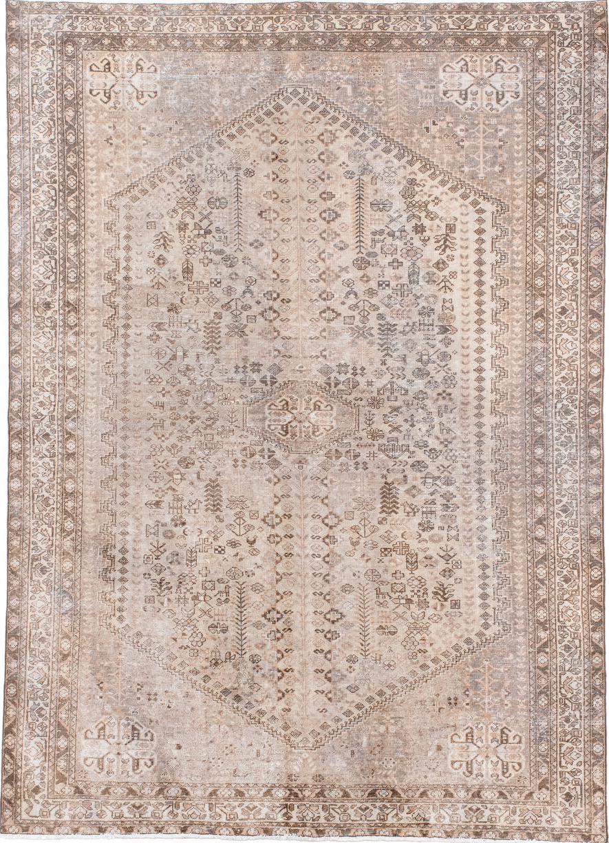 4' x 6' one-of-a-kind handmade vintage Abadeh small size rug. Color palette: black, brown, gray, light gray, off-white
