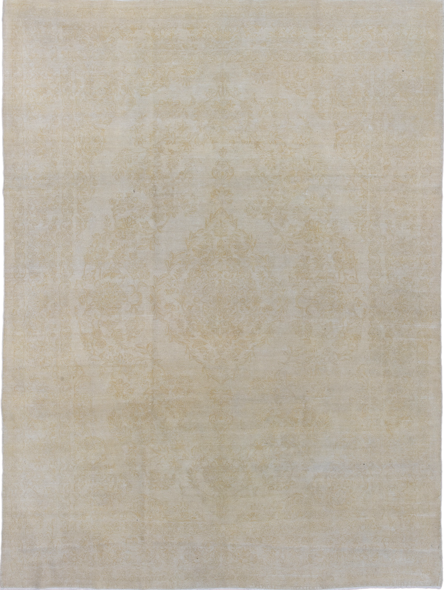 7' x 9' one-of-a-kind handmade vintage Kashan rug. Color palette: brown, gainsboro, gray, light gray, off-white, silver