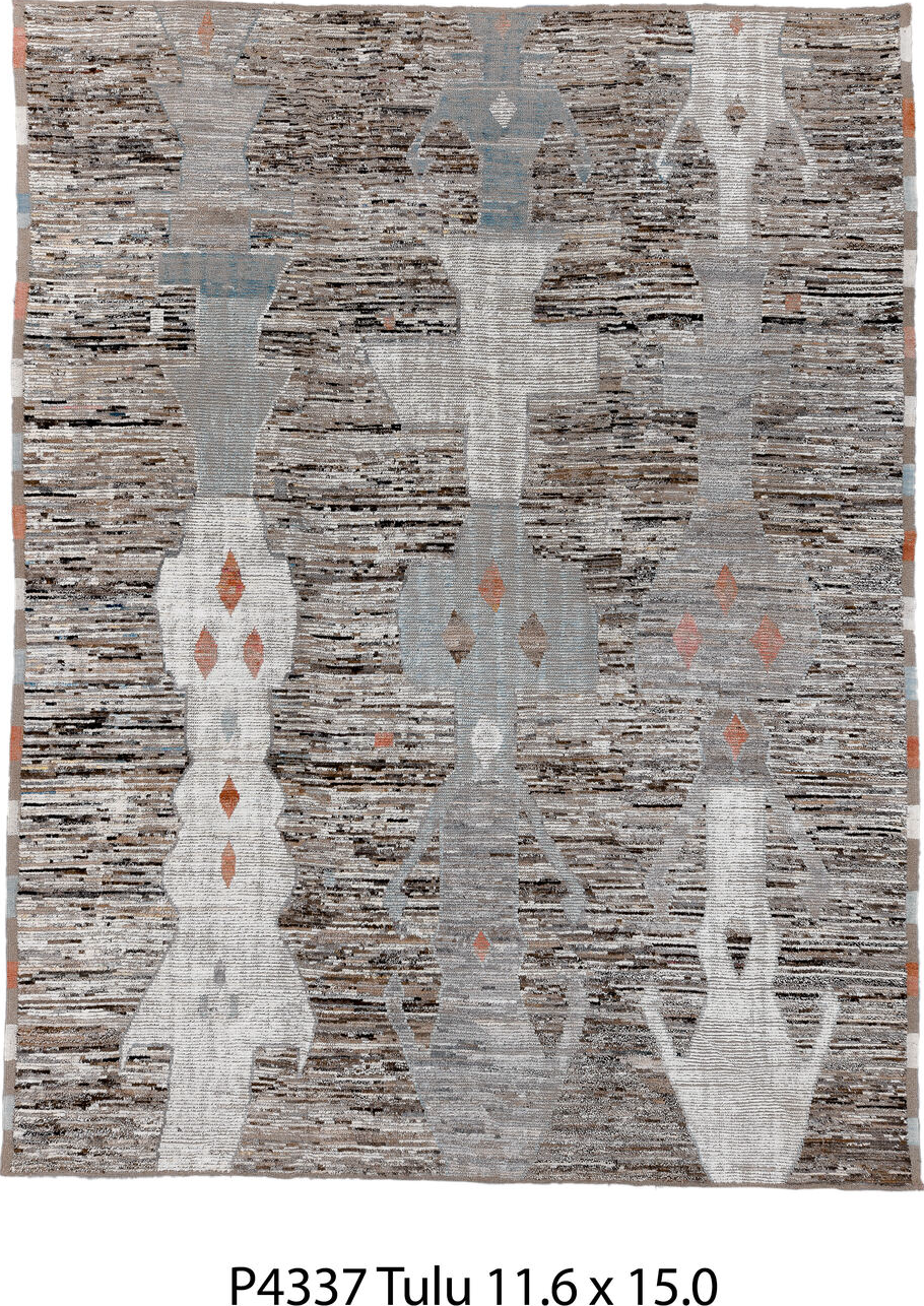 11' x 15' one-of-a-kind handmade vintage Tulu oversize rug. Color palette: black, charcoal, dim gray, gray, light gray