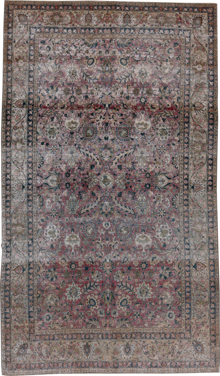 6' x 11' one-of-a-kind handmade vintage Tehran large size rug. Color palette: black, blue, brown, dark gray, gray