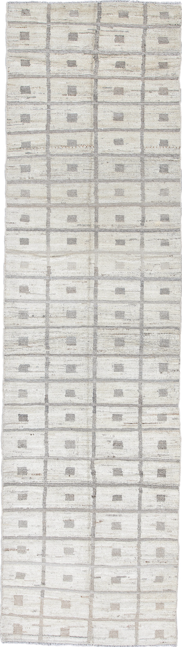3' x 11' one-of-a-kind handmade vintage Tulu runner rug. Color palette: blue, dark gray, dim gray, gainsboro, gray