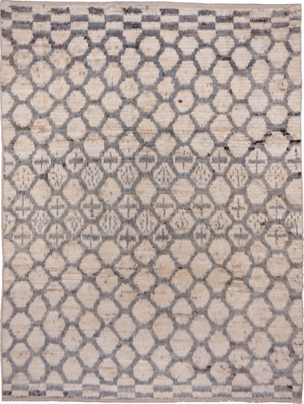 8' x 11' one-of-a-kind handmade vintage Moroccan large size rug. Color palette: brown, dim gray, gray, light gray, off-white