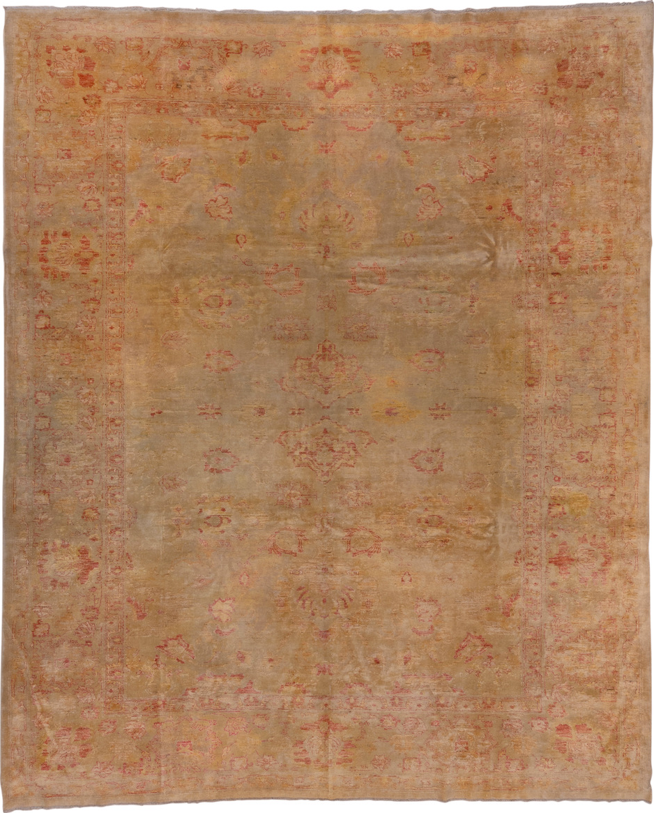 10' x 12' one-of-a-kind handmade vintage Oushak large size rug. Color palette: brown, gray, sienna