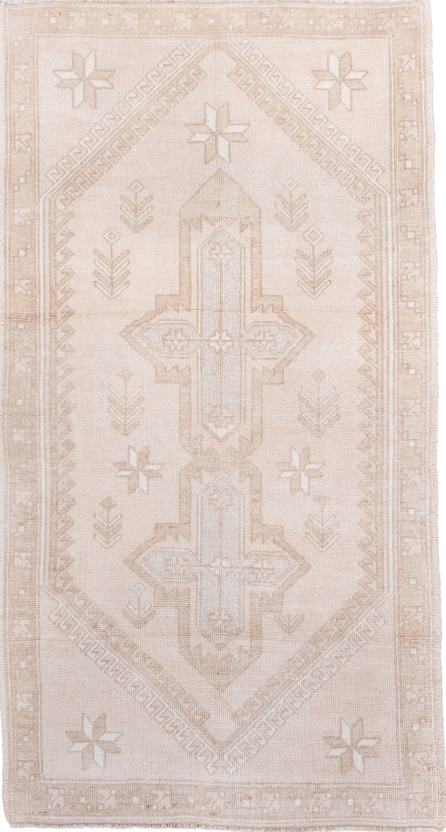 3' x 6' one-of-a-kind handmade vintage Anatol small size rug. Color palette: antiquewhite, brown, gainsboro, gray